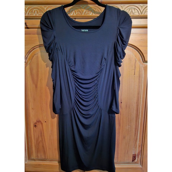 New With Tags‎ Black Kensie 3/4 Sleeve Ruched Bodycon Mini Dress Size XS - Picture 1 of 5